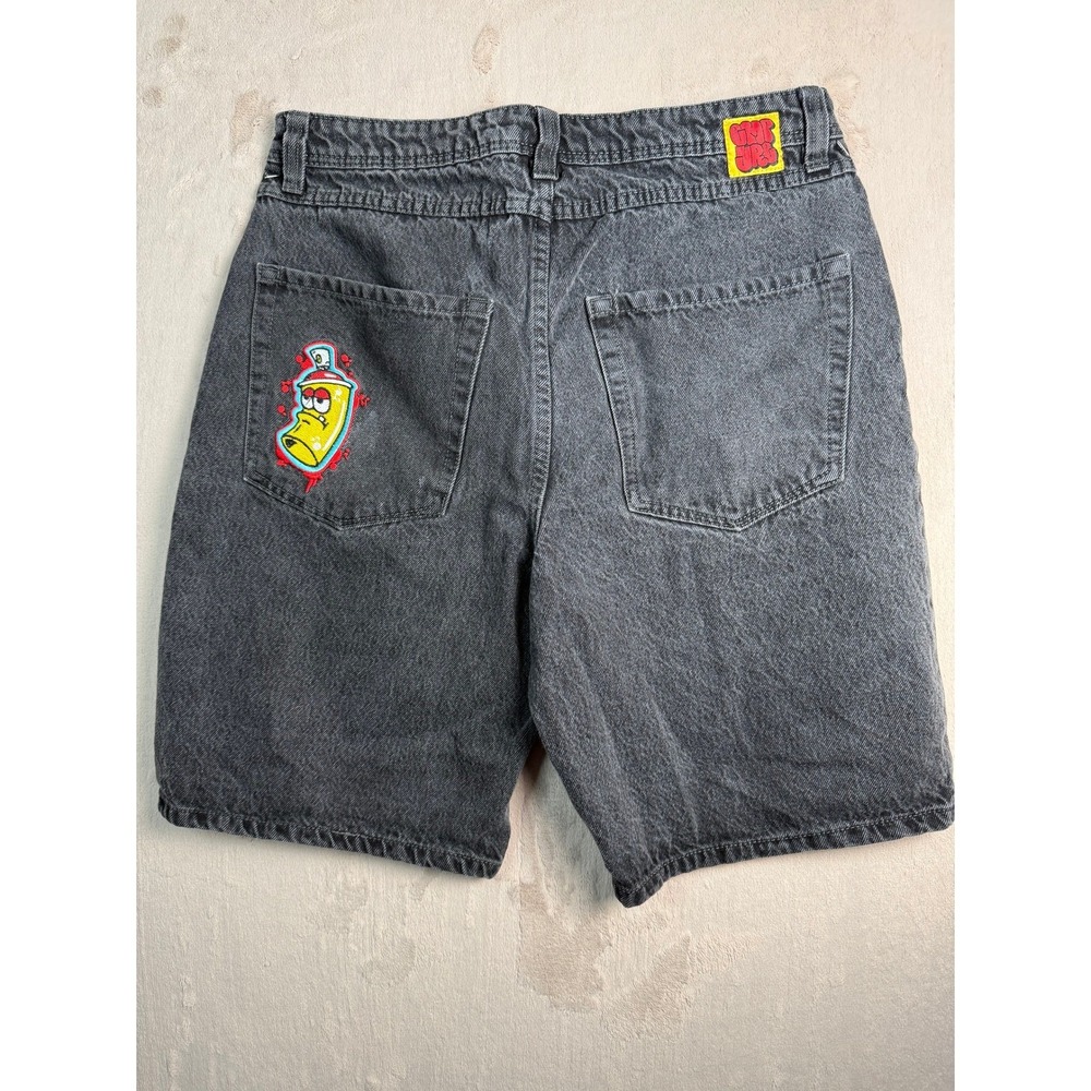 Empyre Schmutz Graffiti Spray Can Denim Shorts Great Mens 32 Black Embroidered